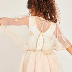 Robe sans manches bi-matières avec cape papillon pour fille