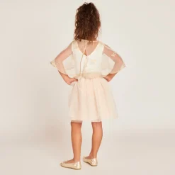 Robe sans manches bi-matières avec cape papillon pour fille