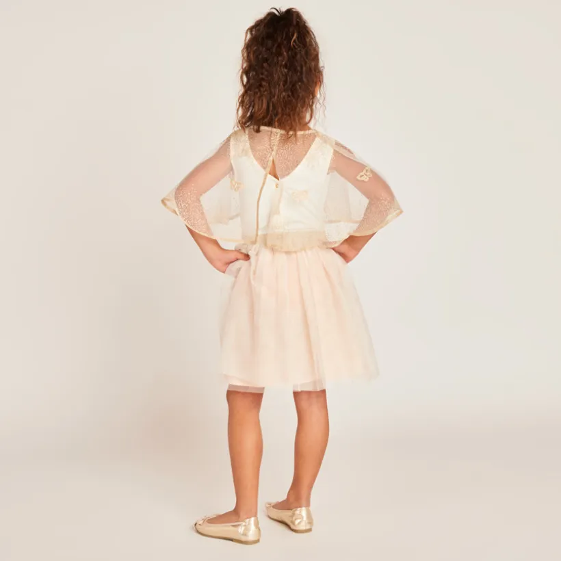 Robe sans manches bi-matières avec cape papillon pour fille