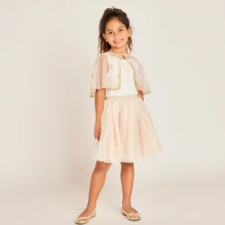 Robe sans manches bi-matières avec cape papillon pour fille