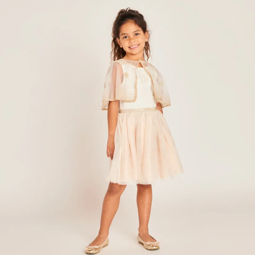 Robe sans manches bi-matières avec cape papillon pour fille