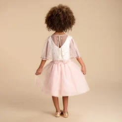Robe sans manches bi-matières avec cape papillon pour fille
