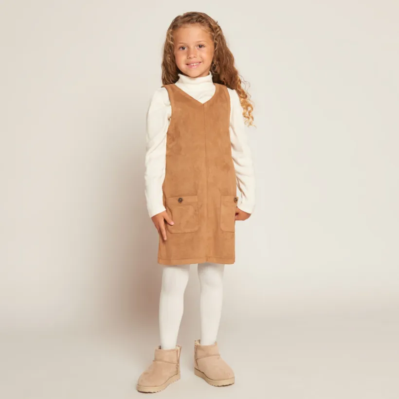 Robe sans manches doublée effet daim pour fille