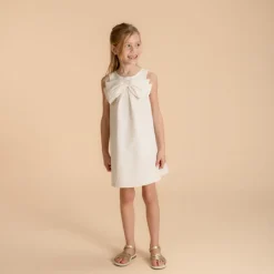 Robe sans manches en jacquard avec gros nœud pour fille