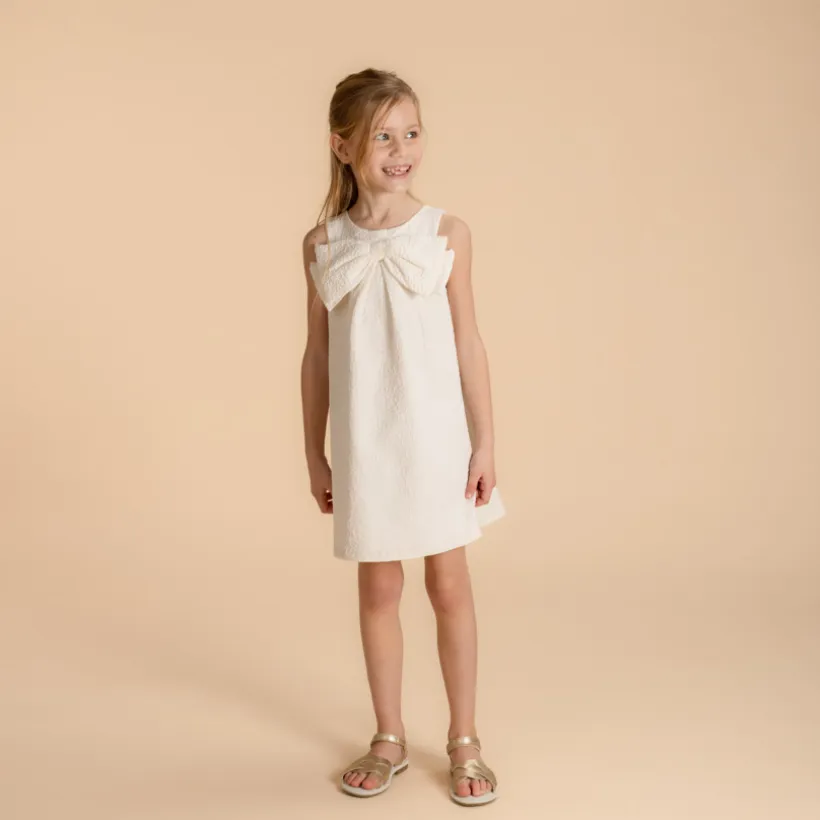 Robe sans manches en jacquard avec gros nœud pour fille