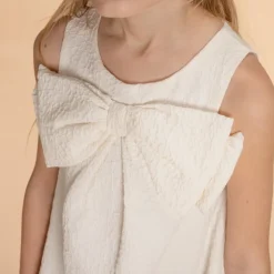 Robe sans manches en jacquard avec gros nœud pour fille