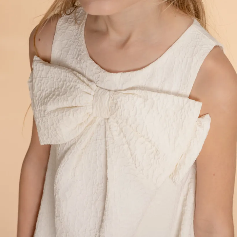Robe sans manches en jacquard avec gros nœud pour fille