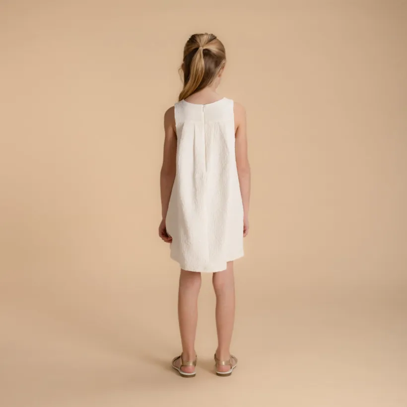 Robe sans manches en jacquard avec gros nœud pour fille