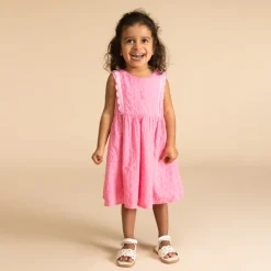 Robe sans manches en voile doublé et broderie anglaise pour bébé fille