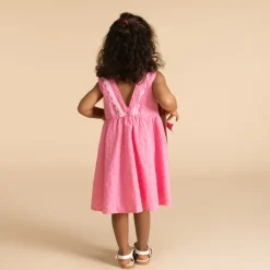 Robe sans manches en voile doublé et broderie anglaise pour bébé fille