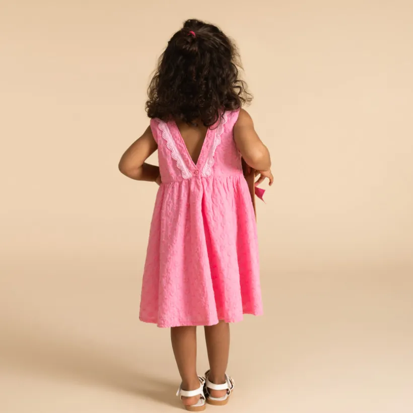 Robe sans manches en voile doublé et broderie anglaise pour bébé fille