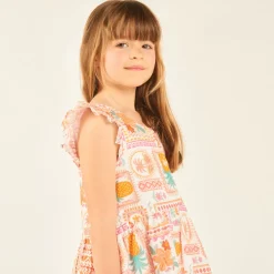 Robe sans manches imprimé exotique pour fille