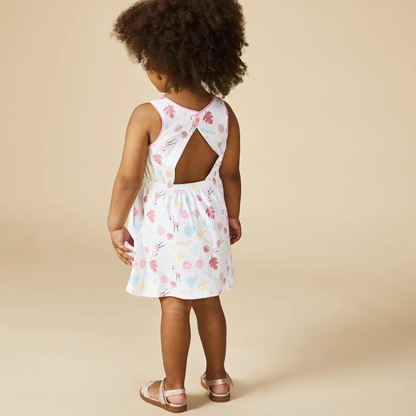 Robe sans manches imprimé exotique et dos ouvert pour bébé fille