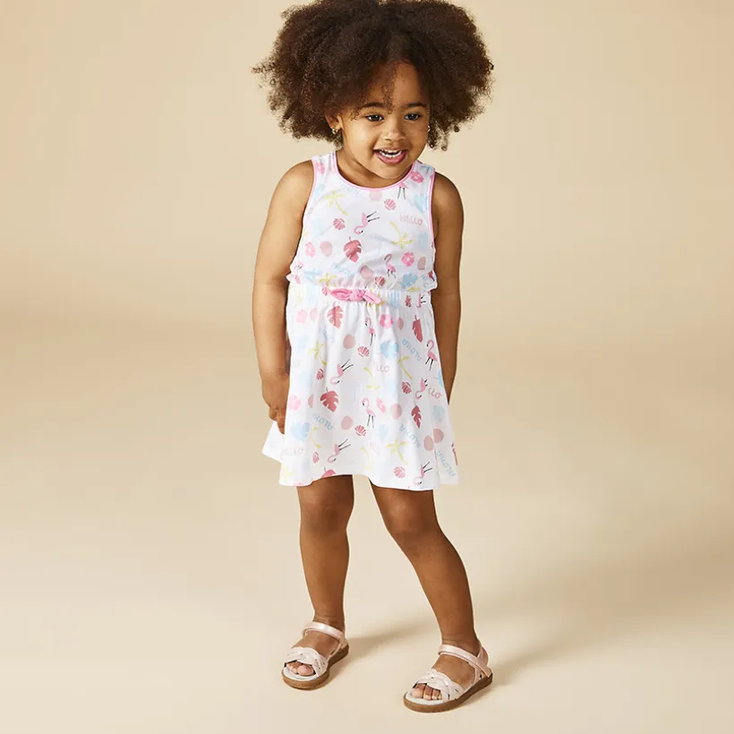 Robe sans manches imprimé exotique et dos ouvert pour bébé fille