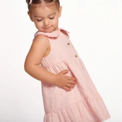 Robe sans manches à rayures et col claudine pour bébé fille