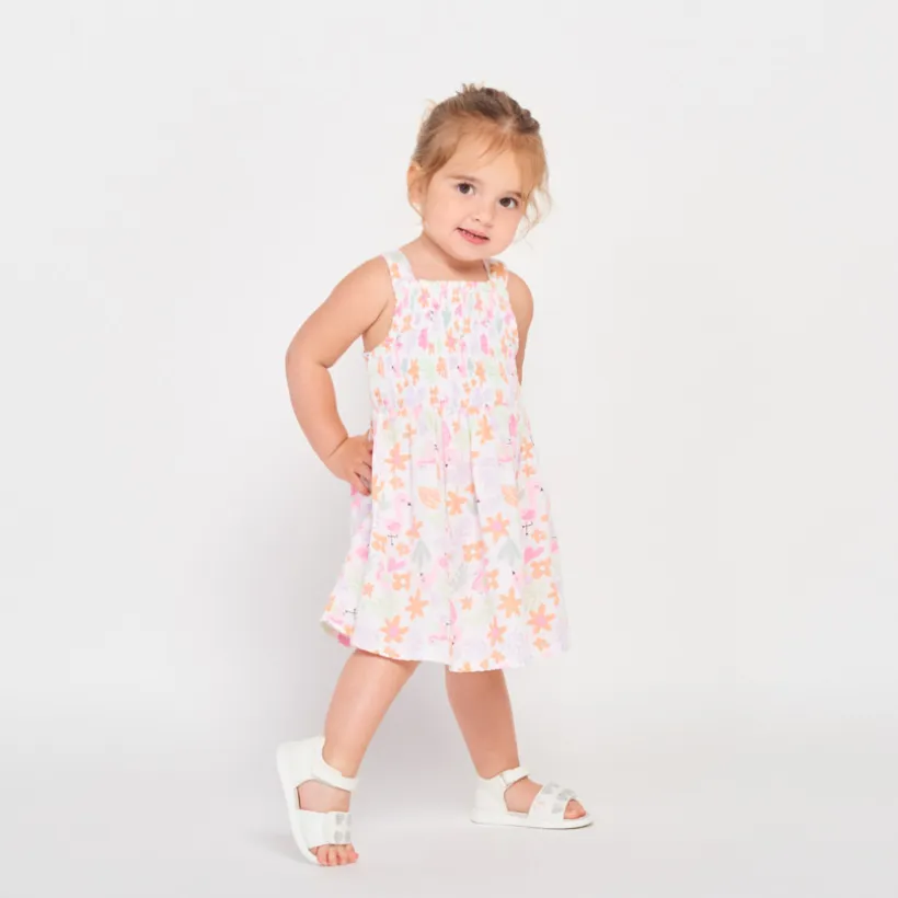 Robe à smocks imprimé fantaisie pour bébé fille
