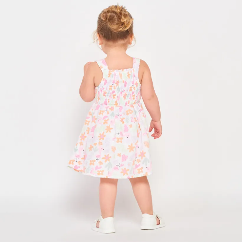 Robe à smocks imprimé fantaisie pour bébé fille