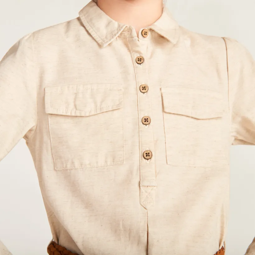 Robe style chemise à manches longues + ceinture pour fille