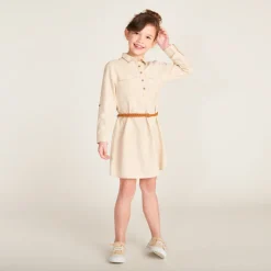 Robe style chemise à manches longues + ceinture pour fille