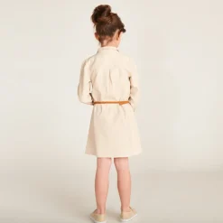 Robe style chemise à manches longues + ceinture pour fille