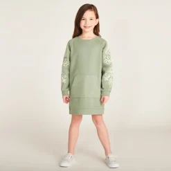 Robe sweat molleton avec cording fleuri pour fille