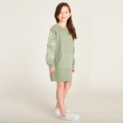 Robe sweat molleton avec cording fleuri pour fille