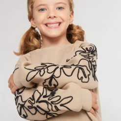 Robe sweat molletonnée avec cording sur les manches pour fille