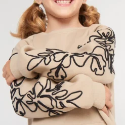 Robe sweat molletonnée avec cording sur les manches pour fille