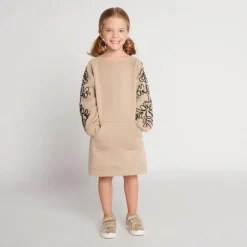 Robe sweat molletonnée avec cording sur les manches pour fille