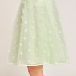 Robe unie en tulle avec petites fleurs 3D pour fille