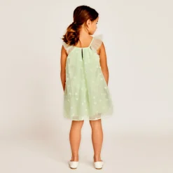 Robe unie en tulle avec petites fleurs 3D pour fille