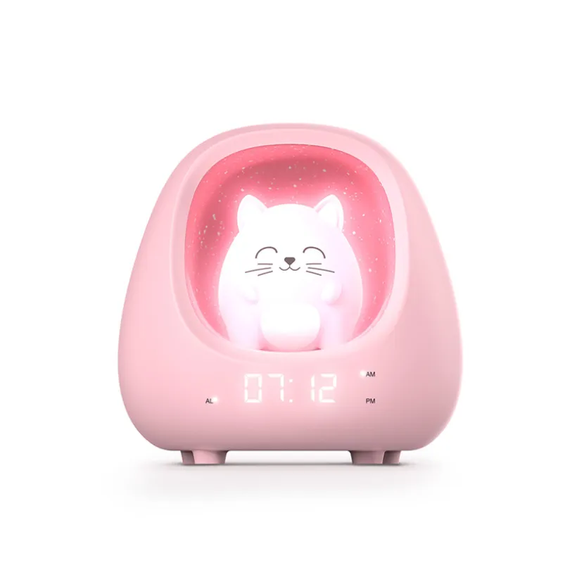 Réveil avec veilleuse Myko le chat rose
