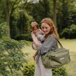 Sac de maternité Fluffy en velours côtelé vert kaki