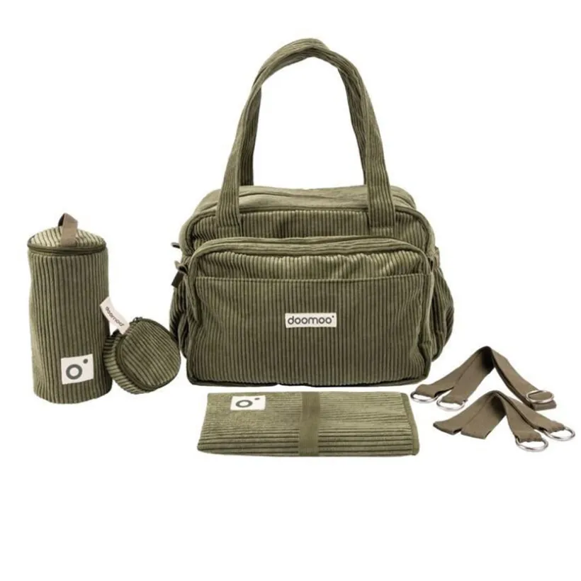 Sac de maternité Fluffy en velours côtelé vert kaki