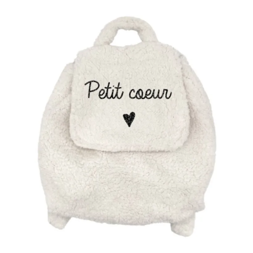 Sac à dos en sherpa Petit Cœur blanc/noir