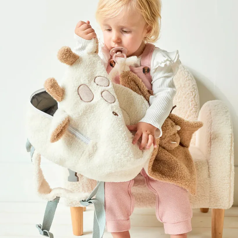 Sac à dos - Girafe Teddy bouclette - écru