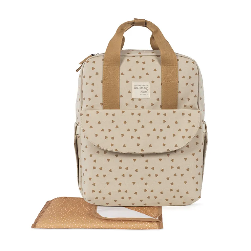 Sac à dos à langer imprimé cœurs Poppy + tapis cannelle