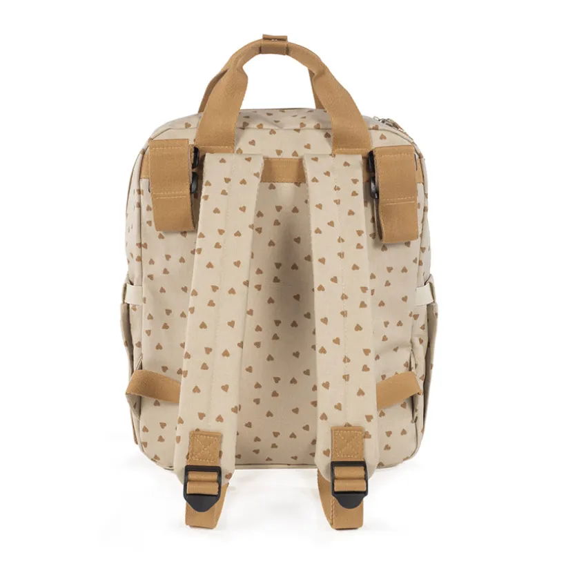 Sac à dos à langer imprimé cœurs Poppy + tapis cannelle