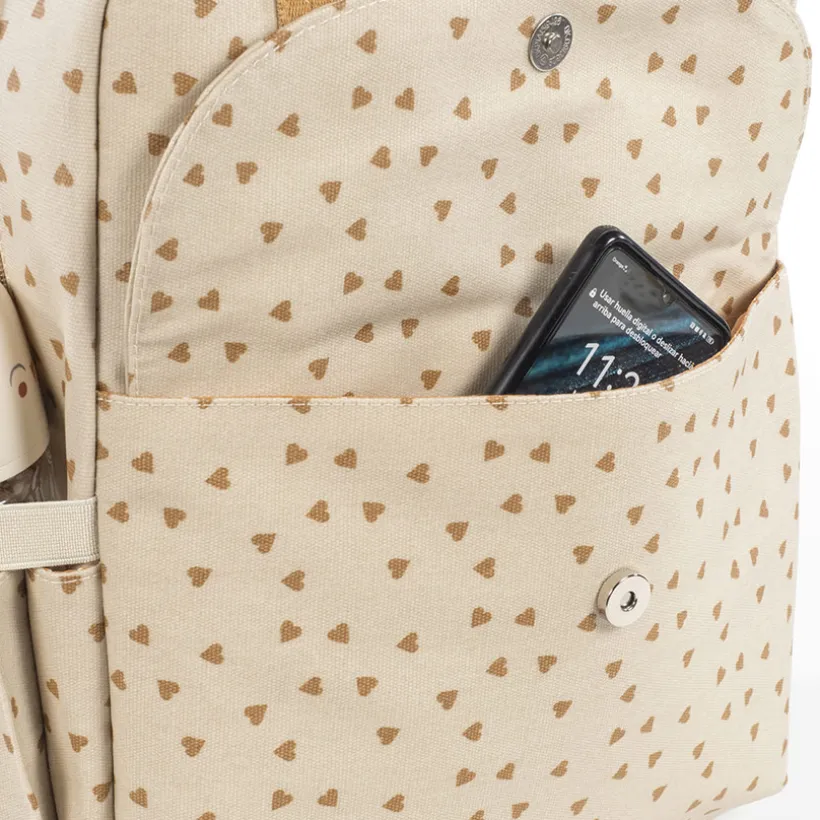 Sac à dos à langer imprimé cœurs Poppy + tapis cannelle