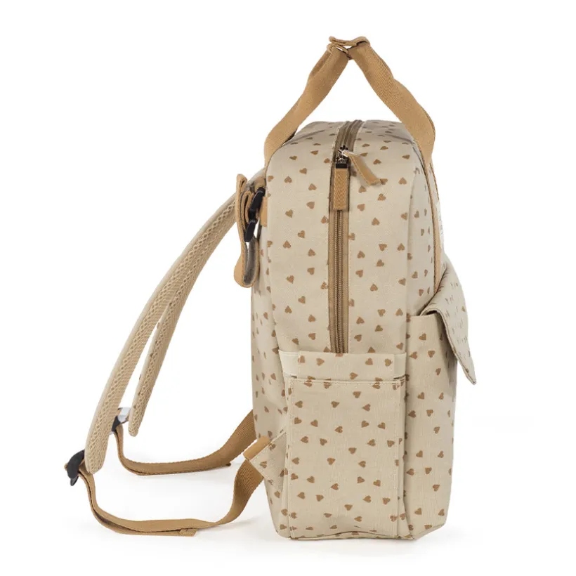 Sac à dos à langer imprimé cœurs Poppy + tapis cannelle