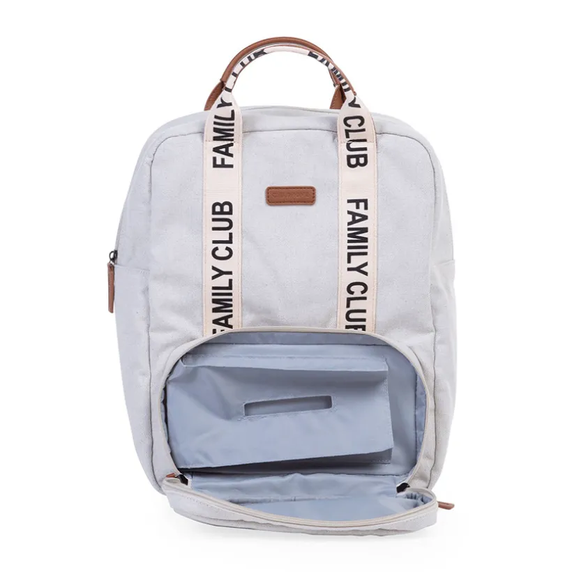 Sac à dos signature + pochette + matelas à langer Family Club écru