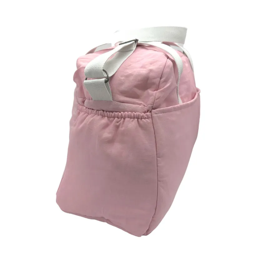Sac à langer en lin "La vie est belle en famille" rose