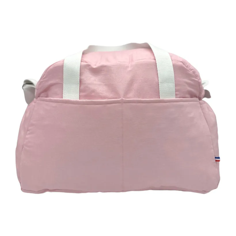Sac à langer en lin "La vie est belle en famille" rose