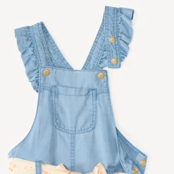 Salopette courte avec volants + ceinture fantaisie pour bébé fille