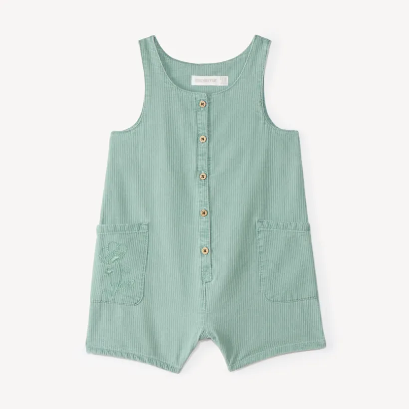 Salopette courte bébé fille en toile à broderie fleurie