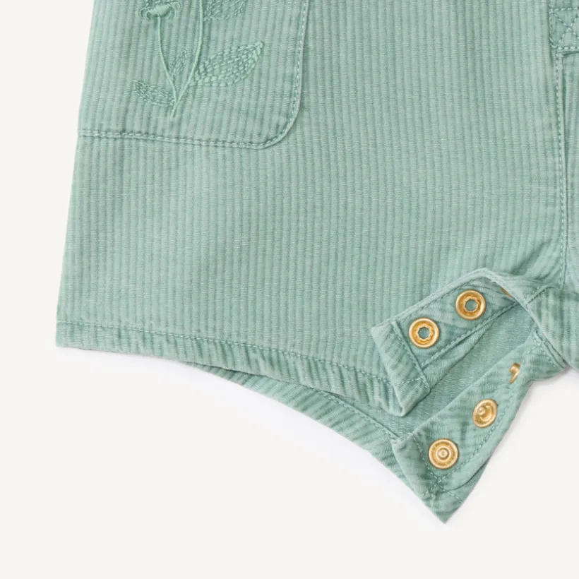 Salopette courte bébé fille en toile à broderie fleurie