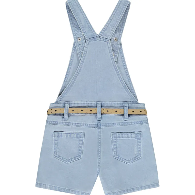 Salopette courte en jean avec ceinture ajourée pour fille
