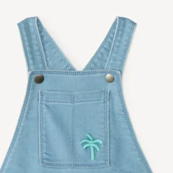 Salopette courte en jean style workwear avec broderie palmier pour bébé garçon