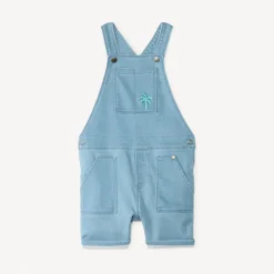 Salopette courte en jean style workwear avec broderie palmier pour bébé garçon