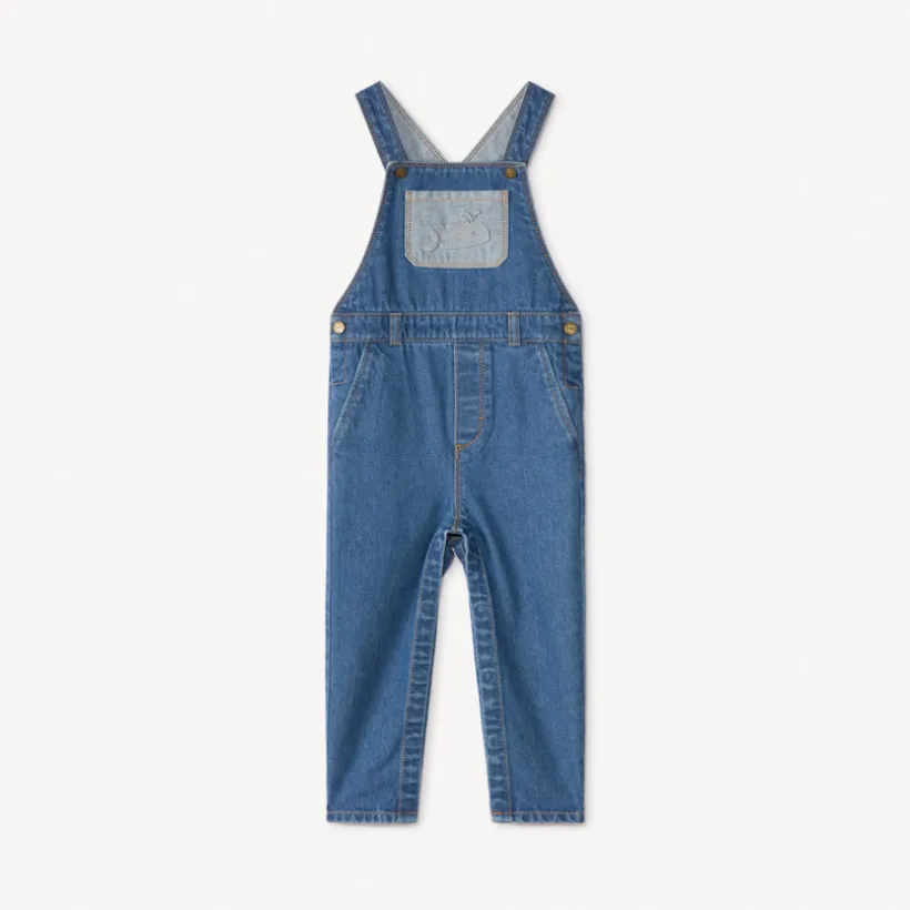 Salopette longue en jean motif baleine pour bébé garçon